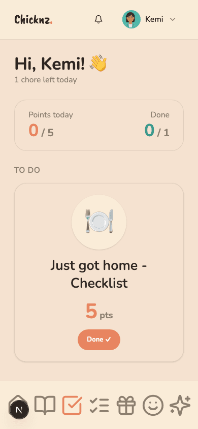 Little-tier mobile view showing points and Done button